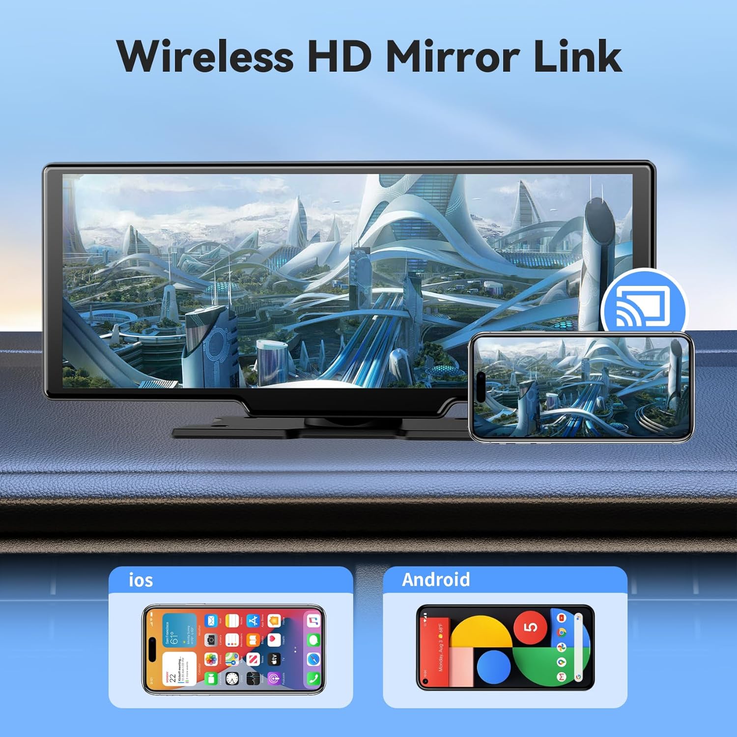 10.26" Portable Wireless Carplay/Auto Android Screen, 4K Dash Camera, GPS Navigation, AUX/FM (64GB SD Card) - Image 7