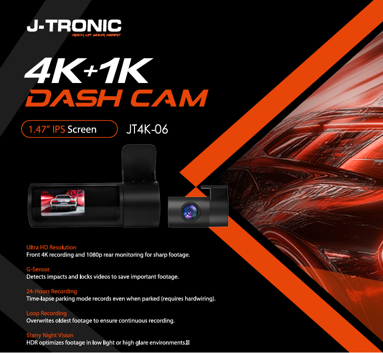 JT-4K-06 Ultra HD 2- Channel Dash Camera (64 GB SD Card) - Image 4